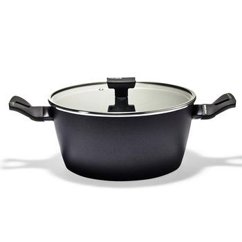 Oala pentru cuptor Moneta Nova cu capac sticla, aluminiu forjat cu baza inox, inductie, 20 cm Oala pentru cuptor Moneta Nova cu capac sticla, aluminiu forjat cu baza inox, inductie, 20 cm