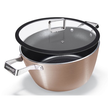 Cratita Moneta Rosegold Diamant cu capac sticla, aluminiu forjat cu baza inox, inductie, 20 cm Cratita Moneta Rosegold Diamant cu capac sticla, aluminiu forjat cu baza inox, inductie, 20 cm