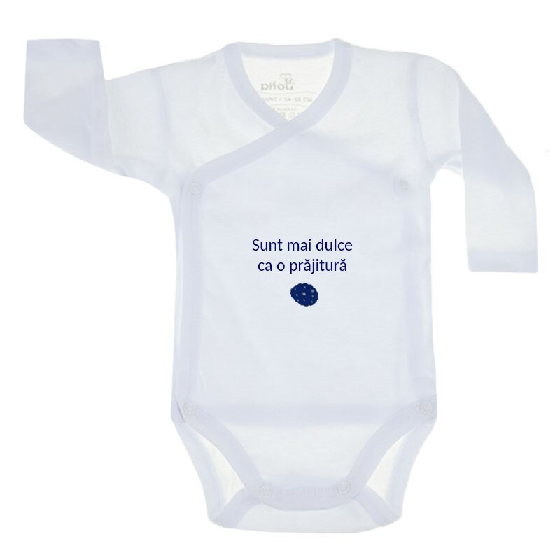 Body cu maneca lunga pentru copii Pifou Model 10 ML M10ML2-A5, Alb 54-58 cm