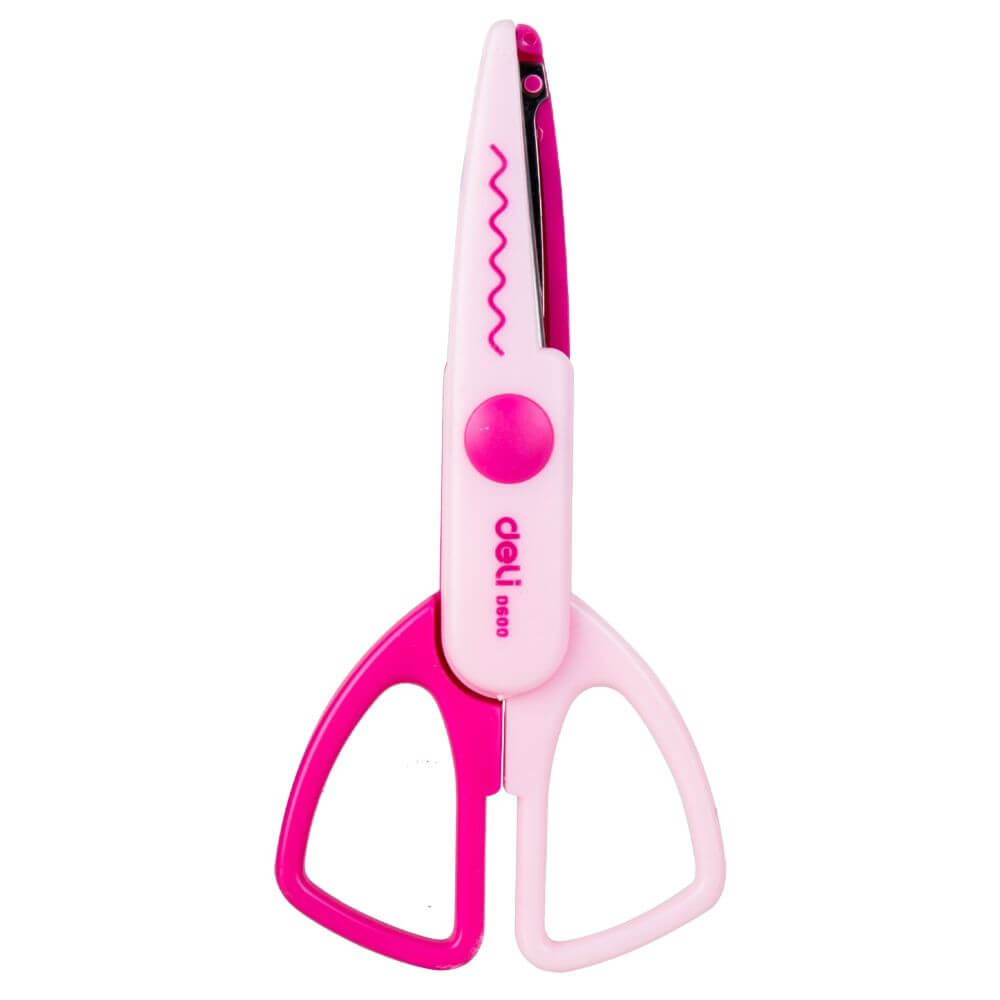 Foarfeca Scolara Crafting Deli Neon, Lama Ondulata, Roz, 13 cm