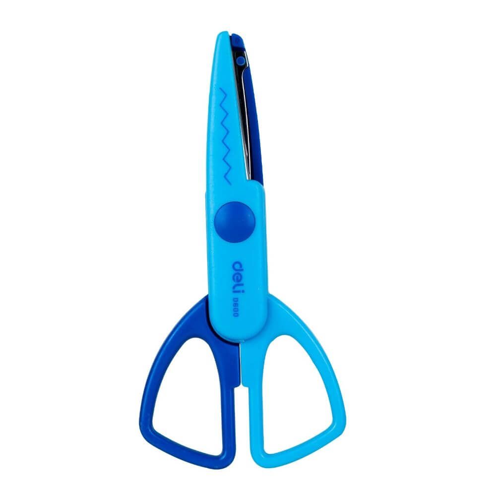 Foarfeca Scolara Crafting Deli Neon, Lama Zig Zag, Albastru, 13 cm