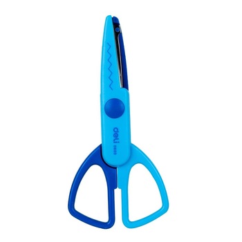 Foarfeca Scolara Crafting Deli Neon, Lama Zig Zag, Albastru, 13 cm Foarfeca Scolara Crafting Deli Neon, Lama Zig Zag, Albastru, 13 cm