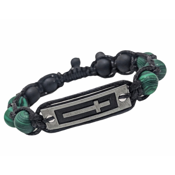 Bratara barbati Betty, Gerdani BG, Onix, Malachit, Cruce, Negru/Verde