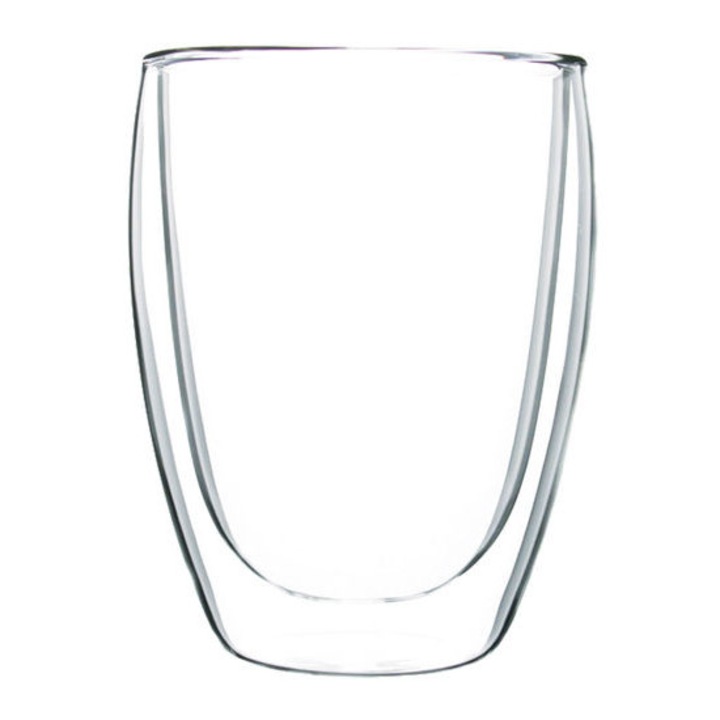 Pahar din sticla cu pereti dubli Edream, Termorezistent, 350 ml