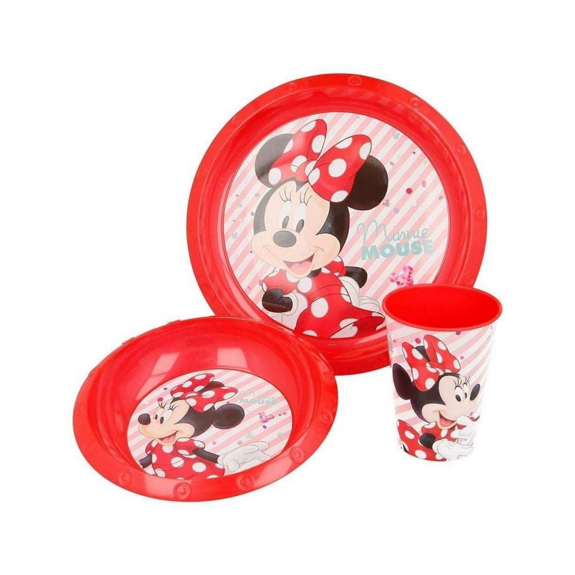Set mic dejun plastic 3 piese Minnie Mouse Rosu
