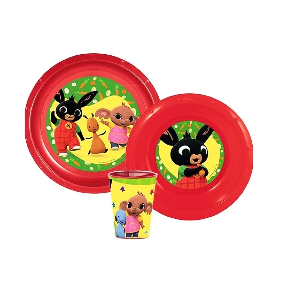 Set mic dejun plastic Iepurasul Bing, 3 piese Rosu