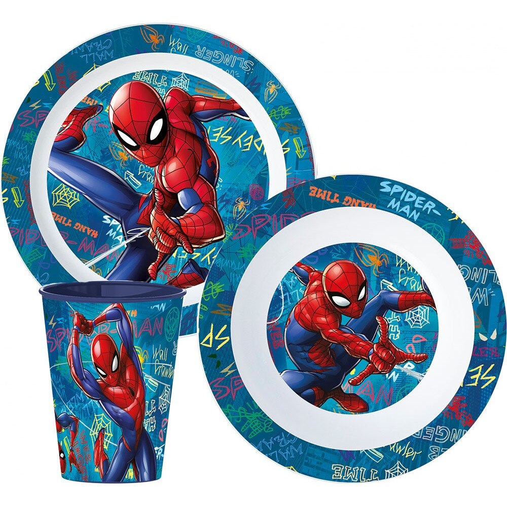Set mic dejun melamina Spiderman 3 piese Albastru