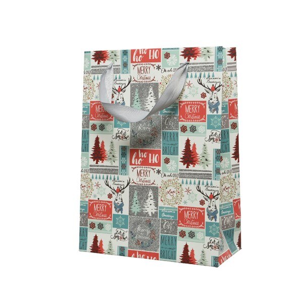 Punga de cadou mare - Xmas with Glitter - Green, Cu model