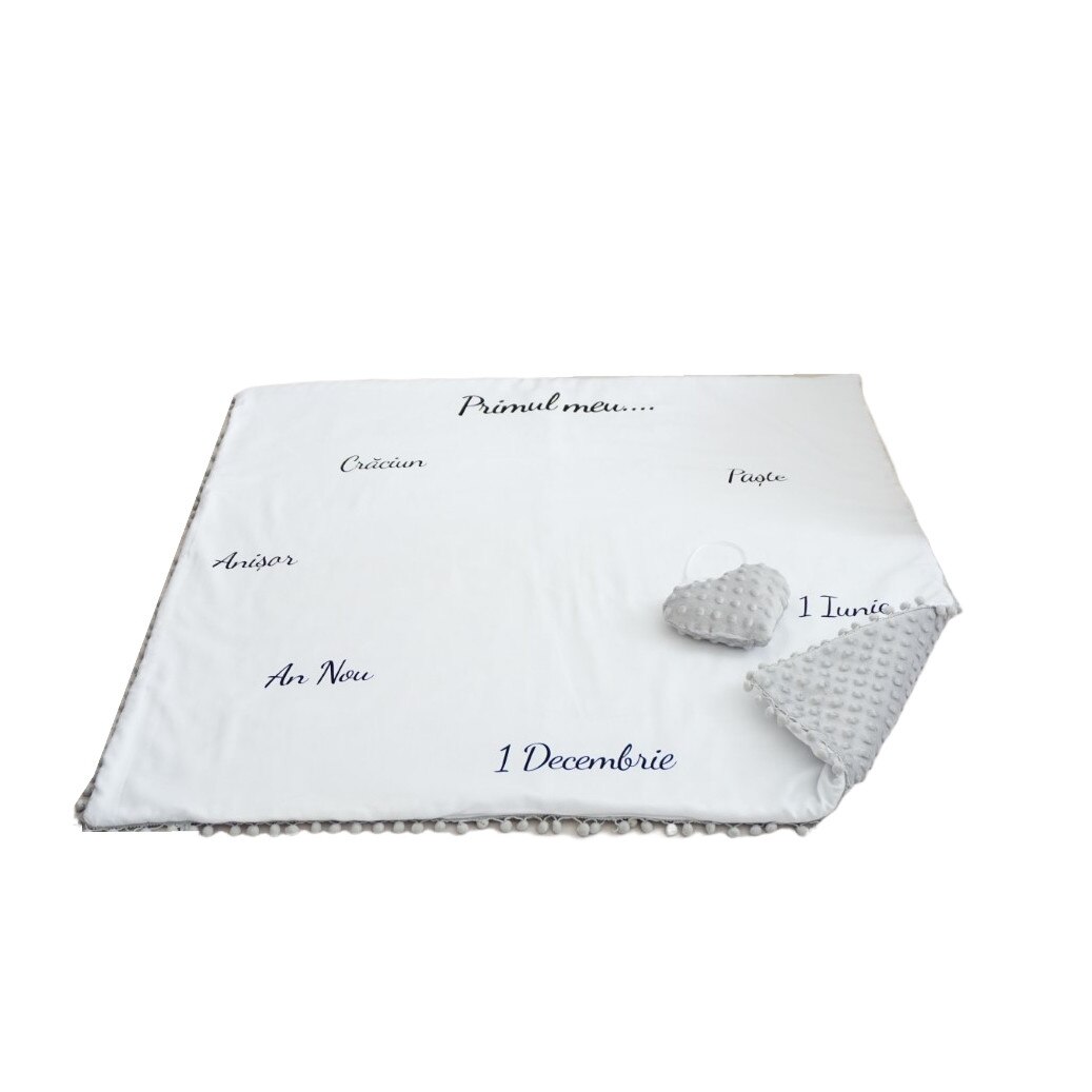 Paturica aniversara milestone Evenimente 100x100 cm cu plus gri