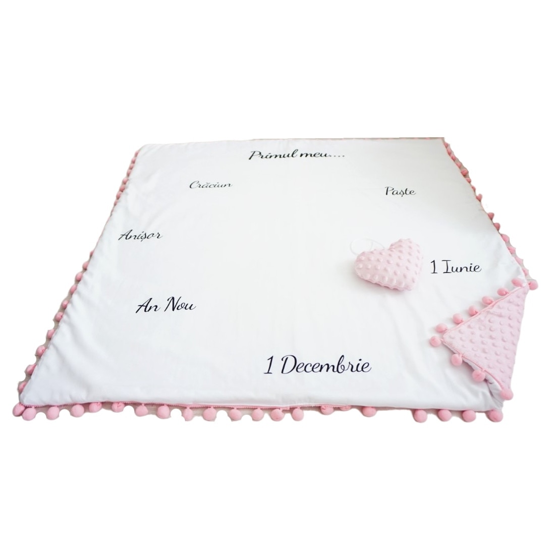 Paturica aniversara milestone Evenimente 100x100 cm cu plus roz pal