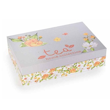 Cutie pentru ceai 6 compartimente din lemn decor Summer 24 cm x 16 cm x 6 h Cutie pentru ceai 6 compartimente din lemn decor Summer 24 cm x 16 cm x 6 h