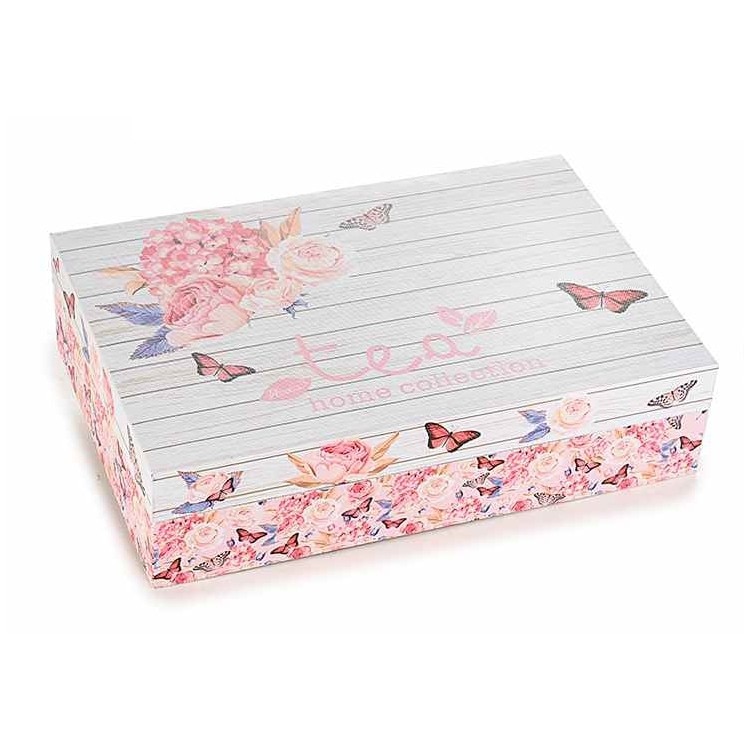 Cutie pentru ceai 6 compartimente din lemn decor Roses 24 cm x 16.5 cm x 6 h