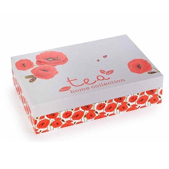 Cutie pentru ceai 6 compartimente din lemn decor Maci 24 cm x 16 cm x 6 h Cutie pentru ceai 6 compartimente din lemn decor Maci 24 cm x 16 cm x 6 h
