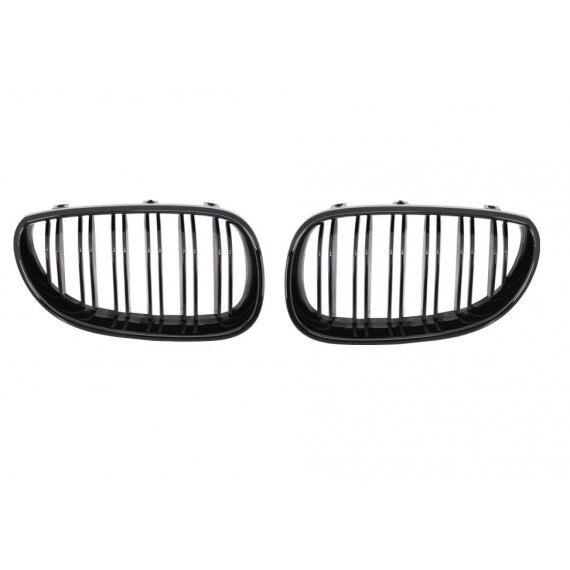 Set 2 Grile centrale duble, BMW seria 5, E60, E61(2004-2010), plastic, negru lucios
