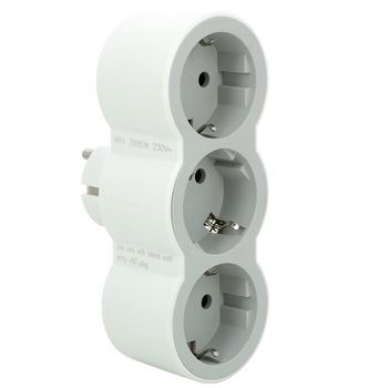 Adaptor priza Legrand Revolution L694518, 3 prize frontale, 16A, Alb/Gri Adaptor priza Legrand Revolution L694518, 3 prize frontale, 16A, Alb/Gri