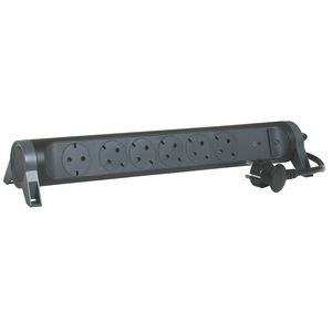 Prelungitor rotativ Legrand Revolution L694513, cu intrerupator iluminat, 6 prize, protectie supratensiune, indicator LED, sectiune cablu 3x1.5mm, cordon 1.5m, Negru/Gri