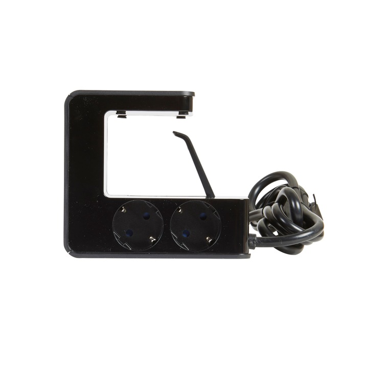 Prelungitor clipsare pentru birou Legrand U-Power L694812, cu intrerupator iluminat, 2xUSB 3.4A, 4 prize, sectiune cablu 3x1.5mm, cordon 1.5m 4x2P+T si 2xUSB tipA (3,4A), cablu 1,5m, intrerupator-led, negru