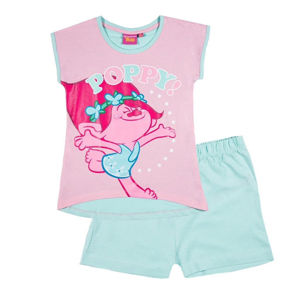 Pijama de vara Trolls roz/turcoaz, 140 cm, 10 ani