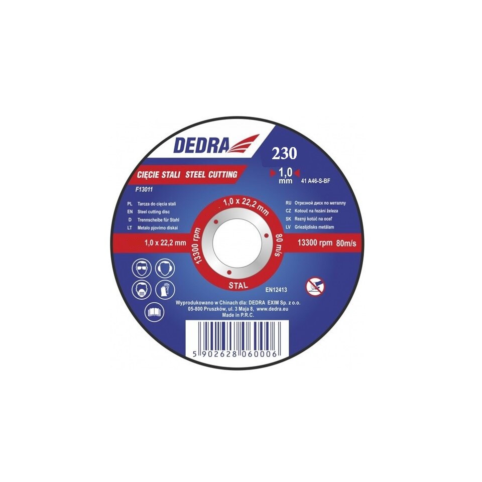 Disc polizor unghiular debitare otel, 230 x 2 x 22.2 mm, Dedra