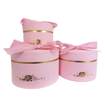 Set 3 cutii catifea si fundita roz Set 3 cutii catifea si fundita roz