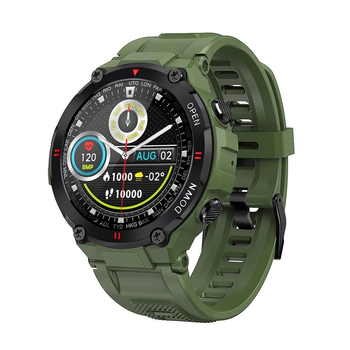 Ceas Smartwatch NUBI K27, Puls, Calorii, Tensiune arteriala, Bluetooth, IP65 Impermeabil, Verde