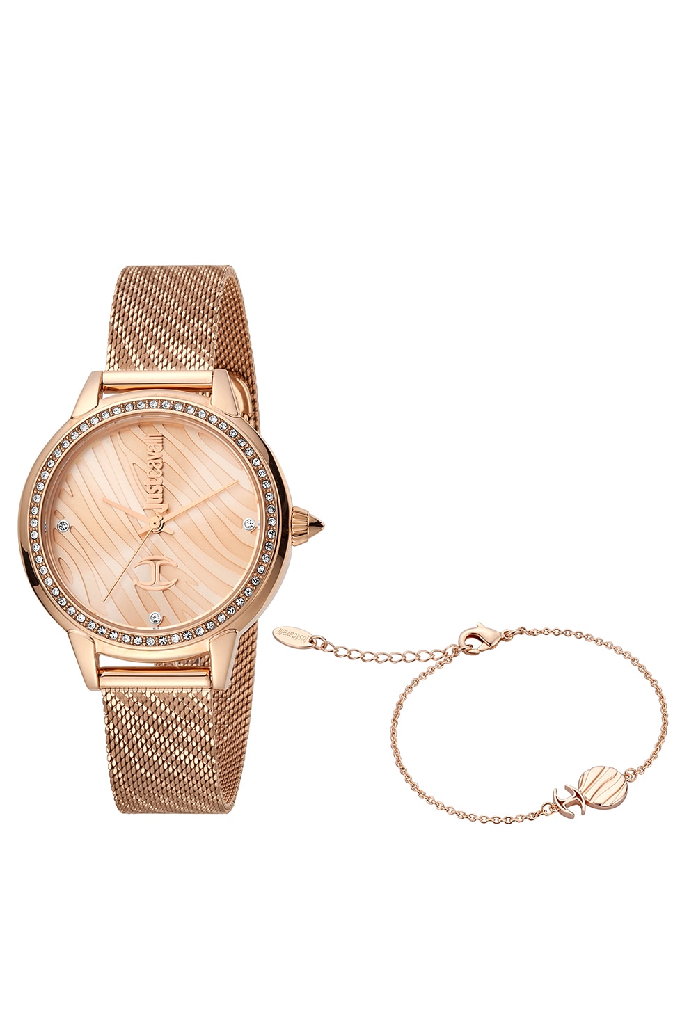 JUST CAVALLI, Set de ceas din otel inoxidabil cu bratara, Auriu rose