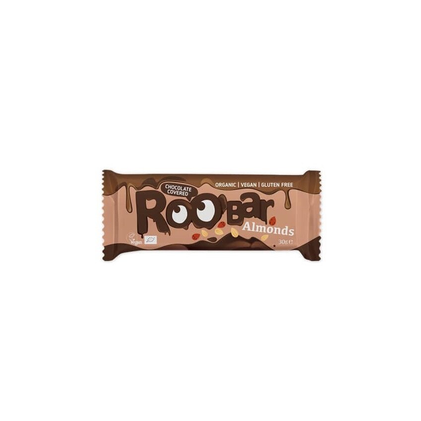 Baton cu migdale invelit in ciocolata bio 30g Roobar