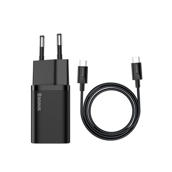 Incarcator Retea Baseus Super Si Quick Charger Putere 25w, Iesire Type-c + Cablu Type-c Inclus 3a, Negru Incarcator Retea Baseus Super Si Quick Charger Putere 25w, Iesire Type-c + Cablu Type-c Inclus 3a, Negru