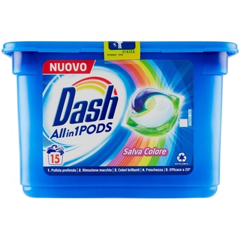 Detergent rufe capsule Dash 3 in 1 salva colore 15 spalari 378g Detergent rufe capsule Dash 3 in 1 salva colore 15 spalari 378g