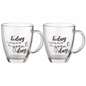 Set 2 cani din sticla pentru bauturi, Pufo Great day, 300 ml, transparent Set 2 cani din sticla pentru bauturi, Pufo Great day, 300 ml, transparent