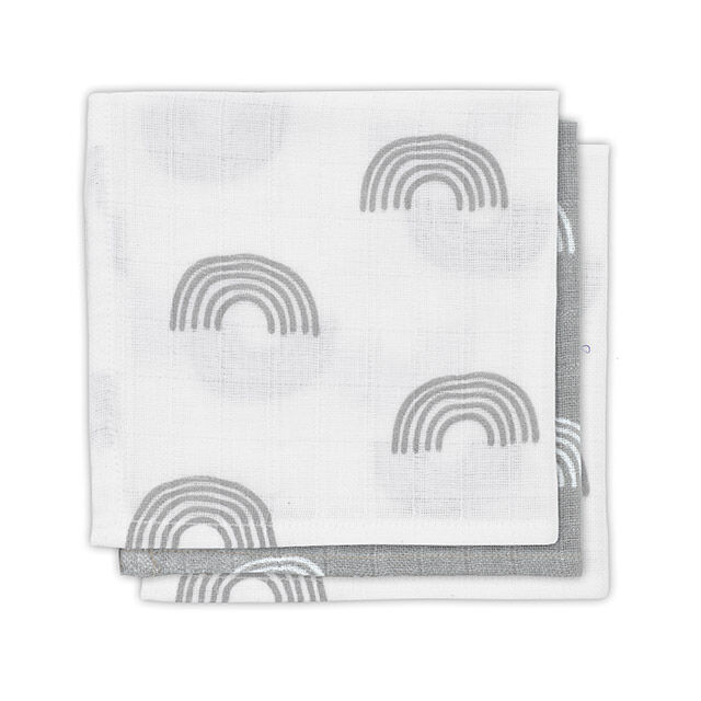 Set 3 batiste hidrofile, Jollein Rainbow, 31x31 cm, gri