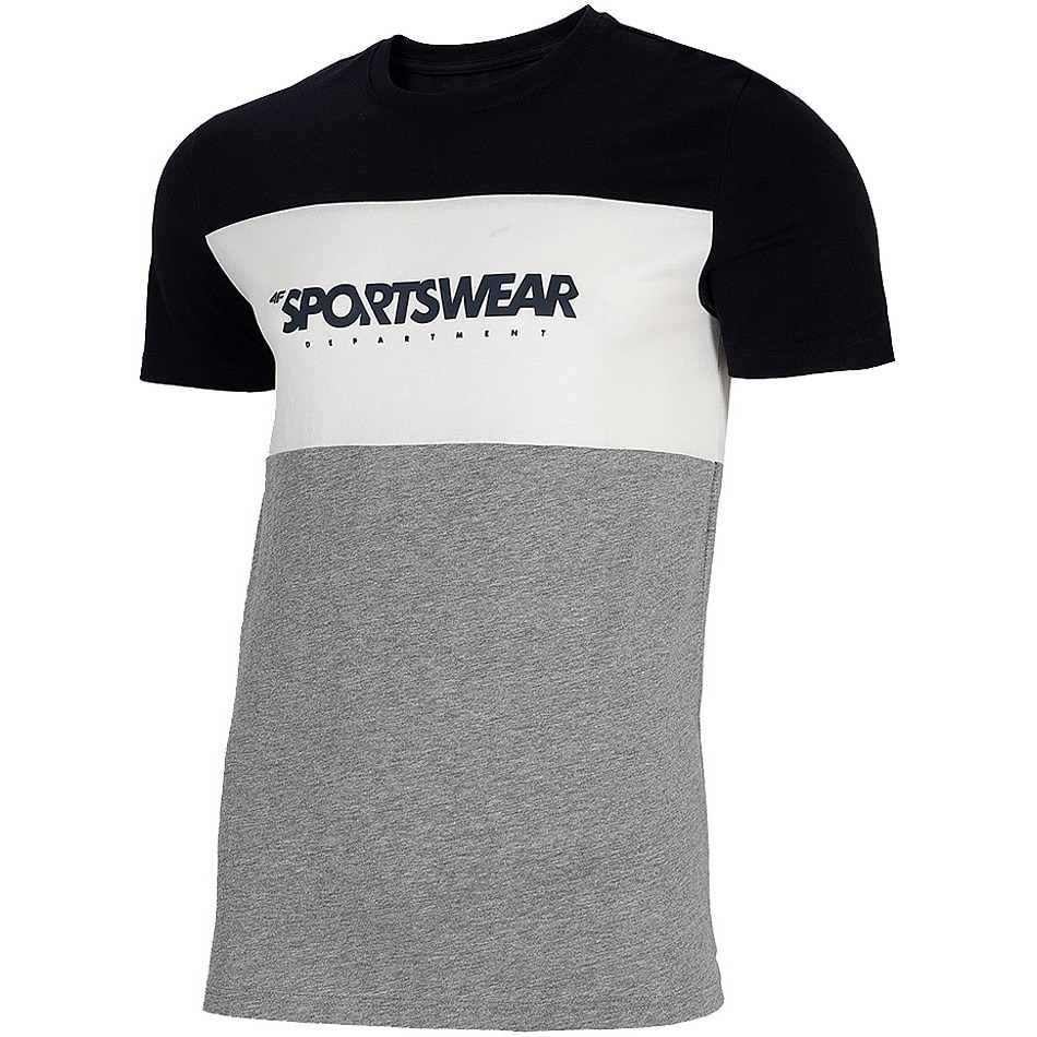 Tricou pentru barbati, 4F, model regular, gri/alb/verde, masura M