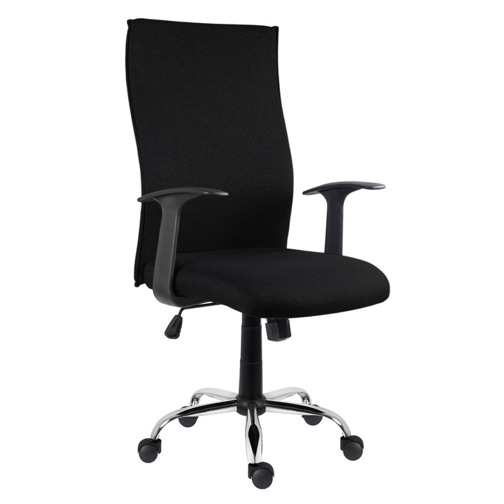 QMOBILI Texas irodai szék, szövet, forgatható mechanizmus, PP fogantyúk, króm talp, fekete