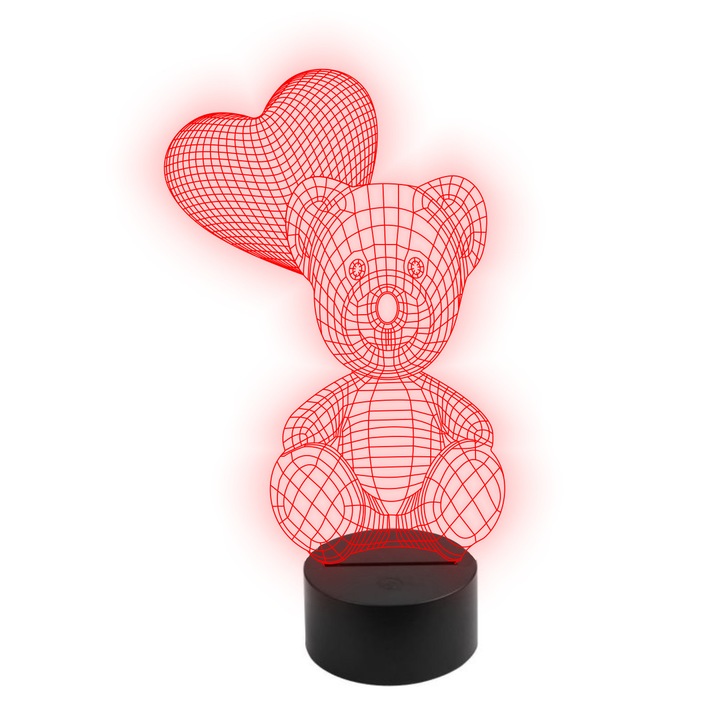 3D нощна лампа, модел мече с балон сърце, 8 цвята
