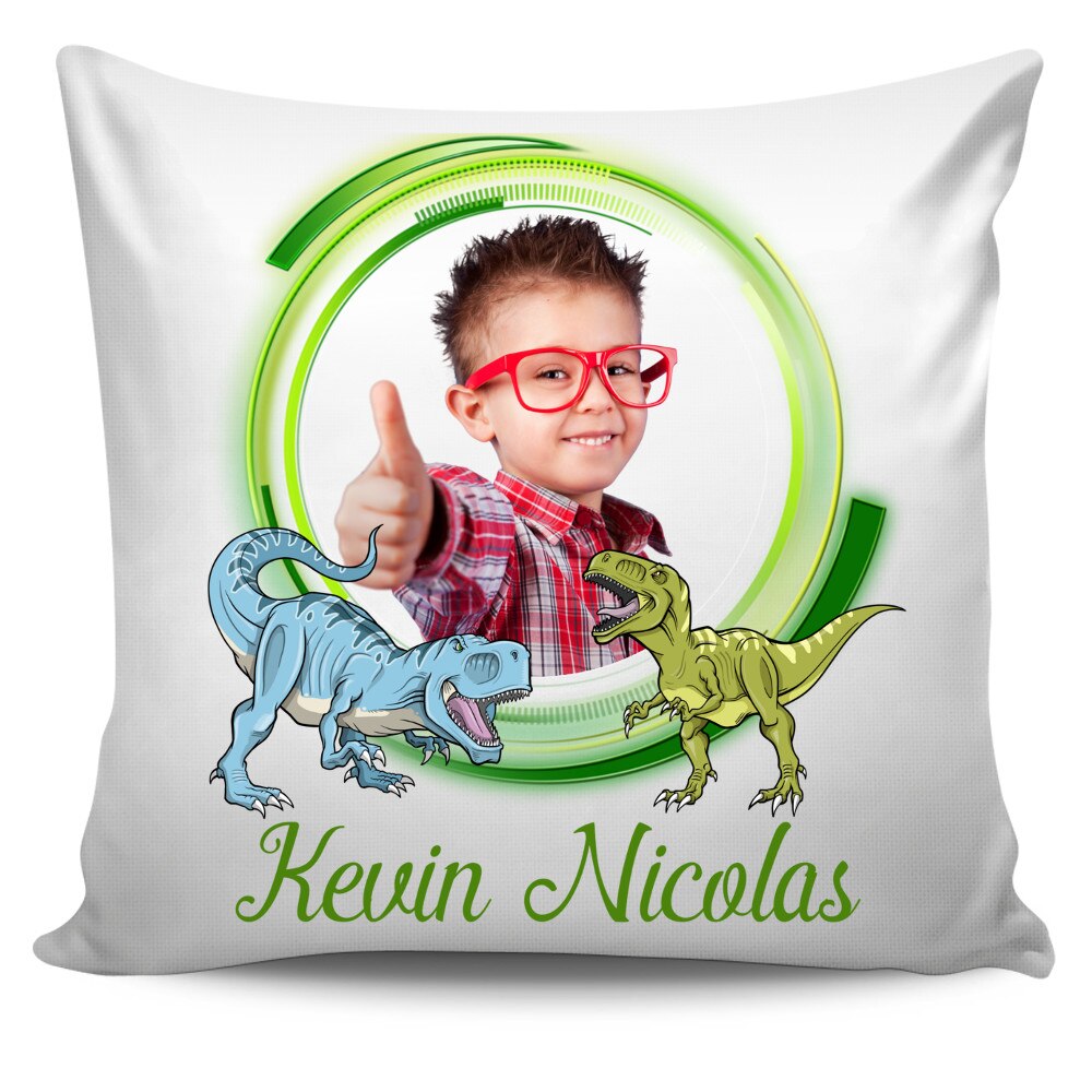 Perna personalizata Dinozauri cu poza si text , Aniversare , Onomastica , Ziua Copilului, 40x40 cm, Handmade Mihaela