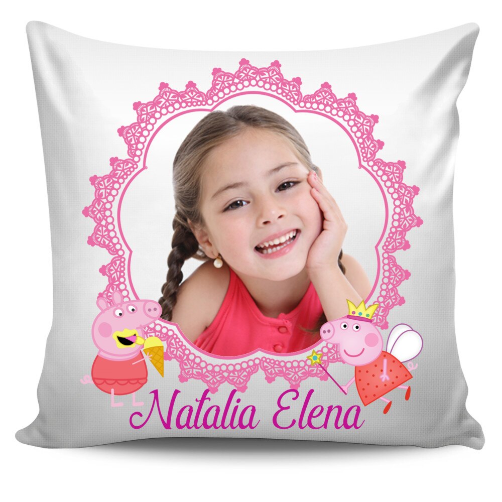 Perna personalizata Peppa cu poza si text , Aniversare , Onomastica , Ziua Copilului, 40x40 cm, Handmade Mihaela