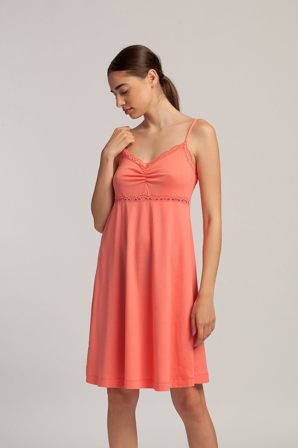 Sofiaman, Camasa de noapte din amestec de modal cu decolteu in V Danielle, Roz somon