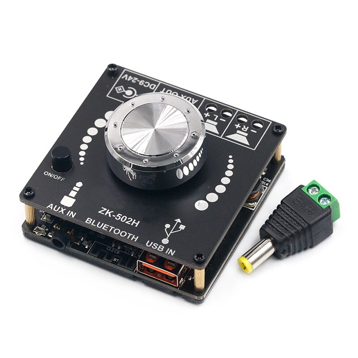 Комплект усилвател модул 2 x 50W, ZK-502H, 9-24V/3A, Hifi Bluetooth 5.0, USB