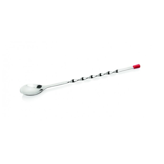 Lingura rasucita pentru bar, inox 18/10, 28 cm, capat rosu