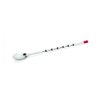 Lingura rasucita pentru bar, inox 18/10, 28 cm, capat rosu Lingura rasucita pentru bar, inox 18/10, 28 cm, capat rosu