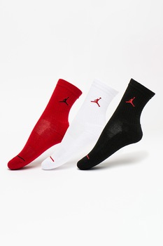 Nike, Set de sosete pana la glezna cu logo Jordan Jumpman - 3 perechi, Rosu/Alb/Negru, 35-37.5 EU