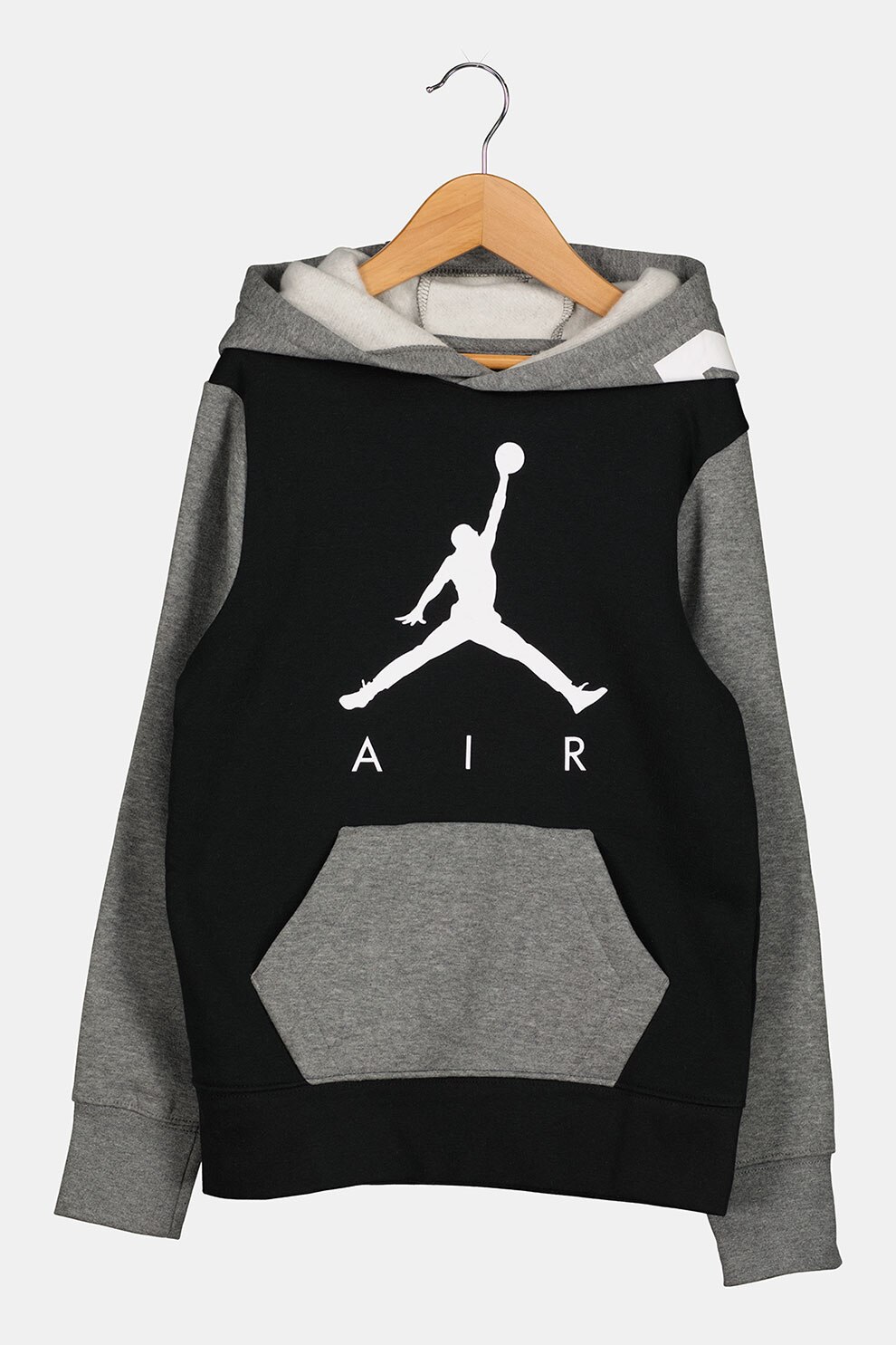 Nike, Hanorac cu buzunar kangaroo JDB Jumpman, Negru/Gri melange