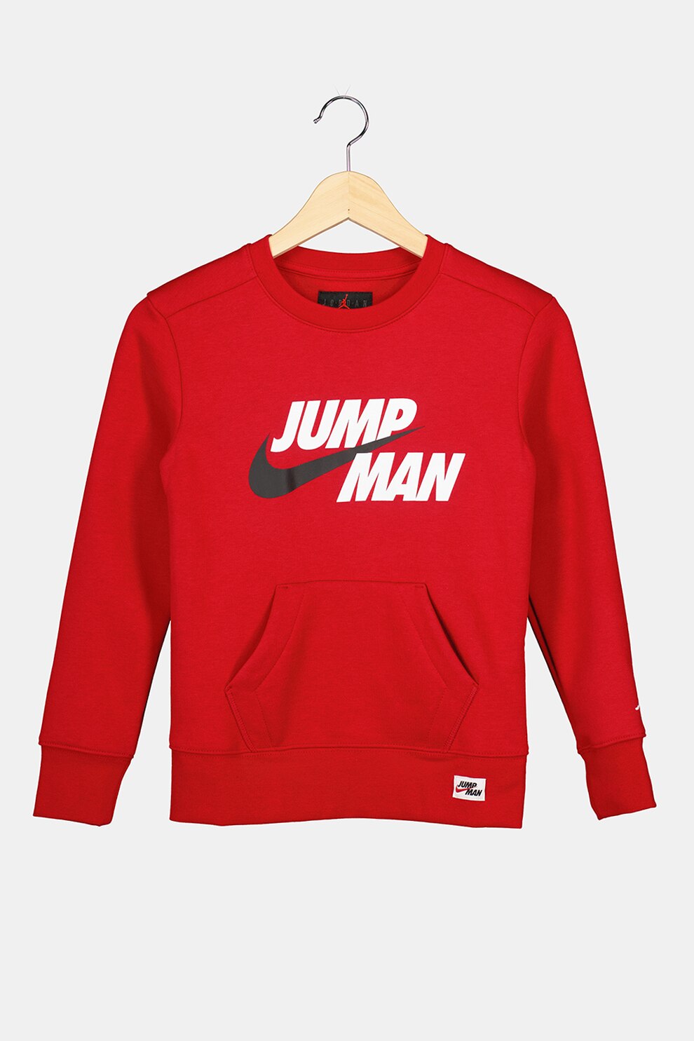 Nike, Bluza sport cu logo si buzunar kangaroo, Rosu/Alb