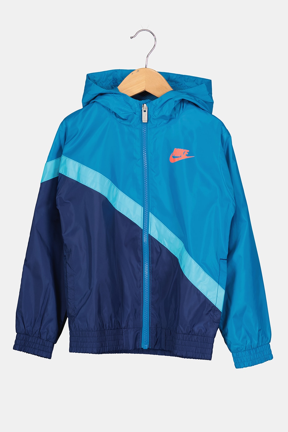 Nike, Jacheta cu gluga si aspect colorblock cu Dri-FIT Windrunner, Albastru, 116-122 CM