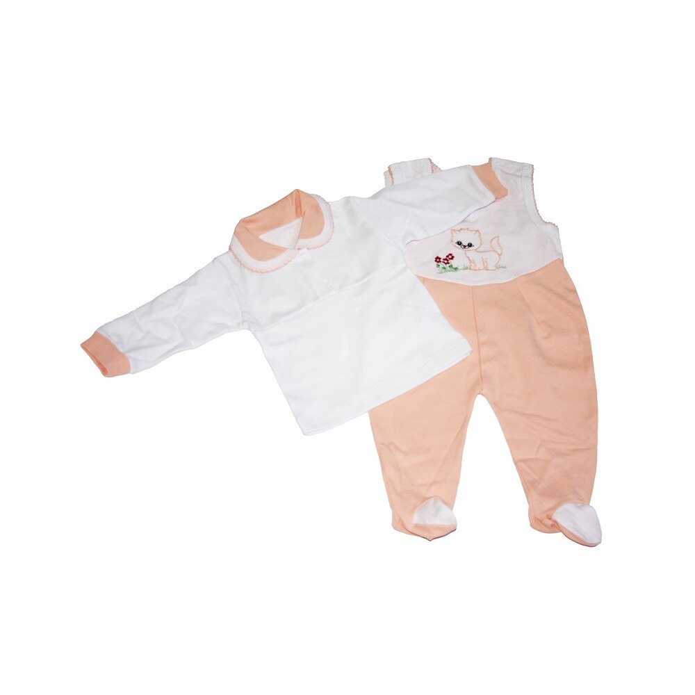 Salopeta cu botoc bebelusi, Pifou, Model 25, alb portocaliu, 4-6 luni