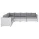 Kombinálható nyolcszemélyes jobb oldali fehér rattan ülőgarnitúra szürke párnákkal XXL