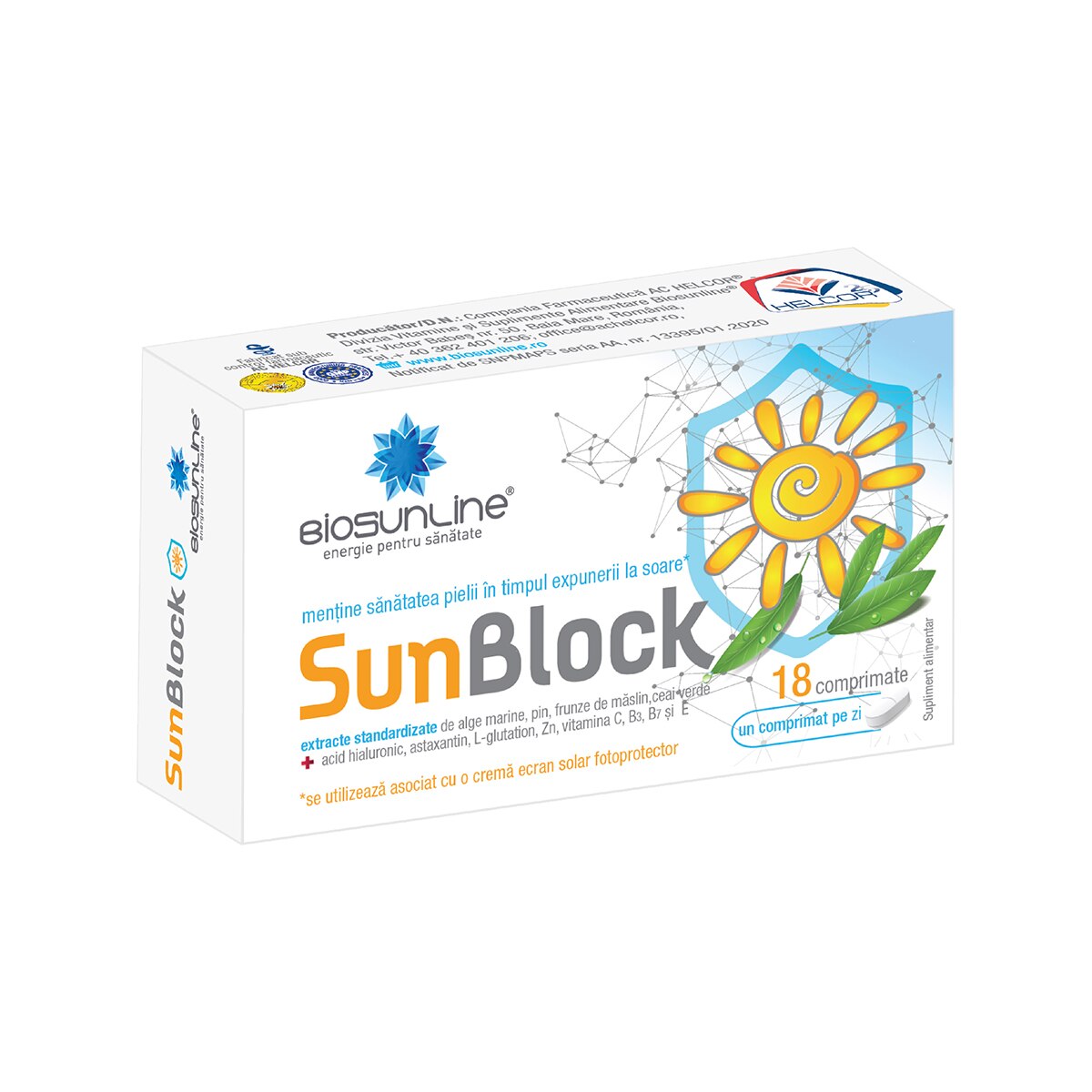 Supliment alimentar Sun Block, BioSunLine, 18 comprimate