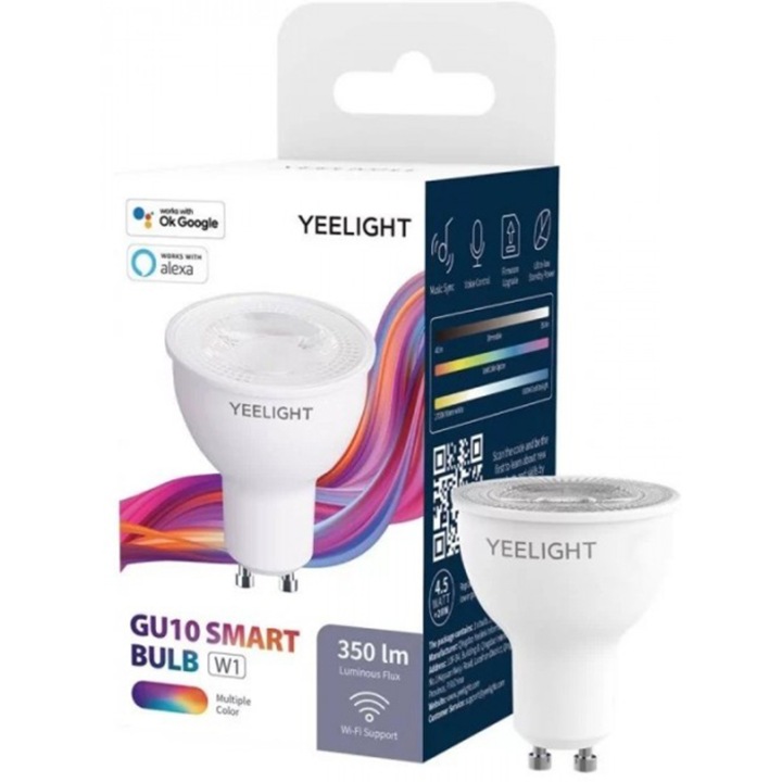Yeelight W1 intelligens RGB LED izzó YLDP004-A1, Wi-Fi, 4,5 W, 350 lm, színes fény, zene és játék szinkronizálás, kompatibilis Google Assistant / SmartThings / Amazon Alexa