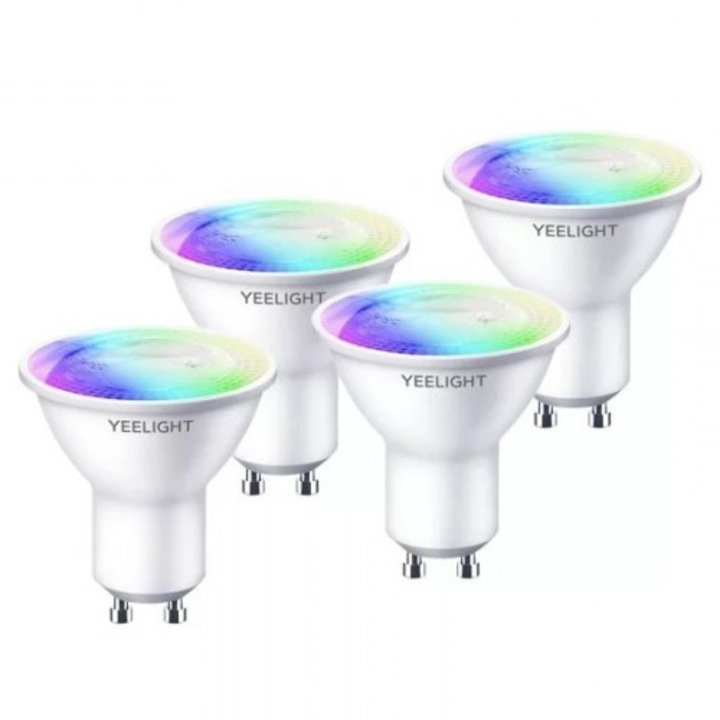 4 db Yeelight W1 intelligens RGB LED izzós készlet, Wi-Fi, 4,5 W, 350 lm, színes fény, zene és játék szinkronizálás, kompatibilis Google Assistant / SmartThings / Amazon Alexa