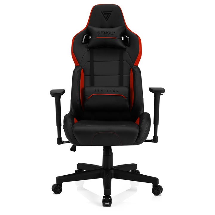 Гейминг столове SENSE7 Sentinel, еко кожа,150kg, черно/червен